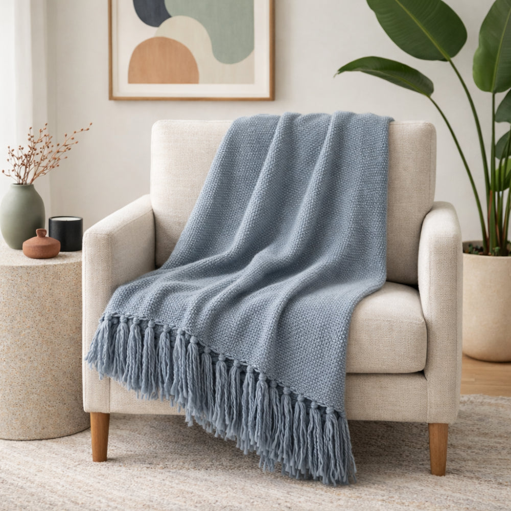 K&Co. Home Series Woven Throw Blanket - DUSTY BLUE